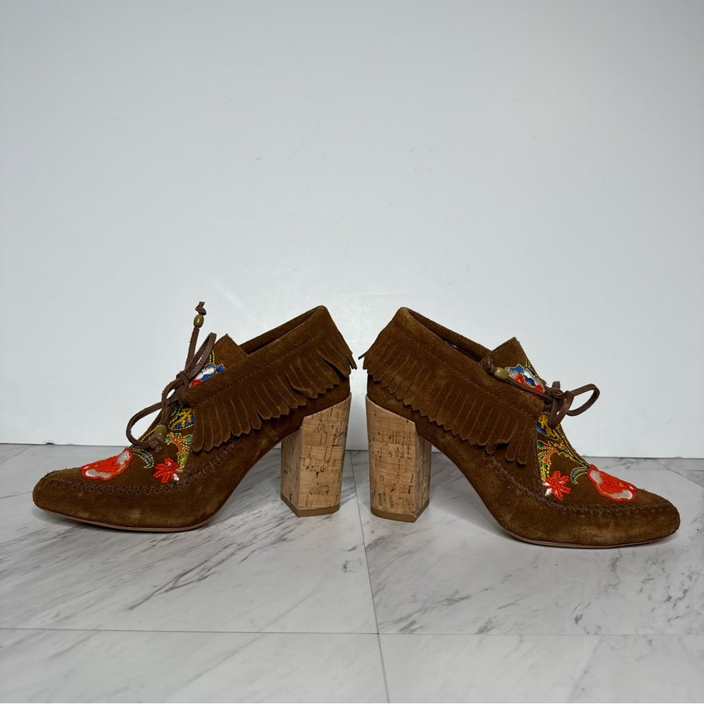 Tory Burch Huntington Fringe Brown Suede Beaded Bootie 5 1/2 M - Picture 7 of 14